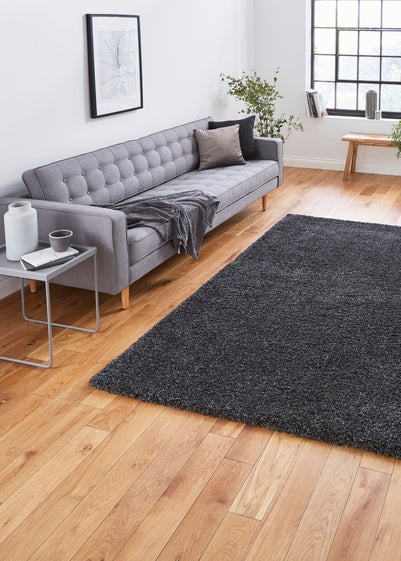 Think Rugs Sierra Dark Grey Plain Shaggy Rectangle Rug