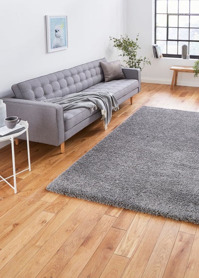 Think Rugs Sierra Pebble Grey Plain Shaggy Rectangle Rug