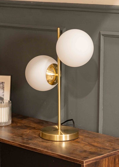 ValueLights Jas Brushed Gold Table Lamp with Small White Globe Shade