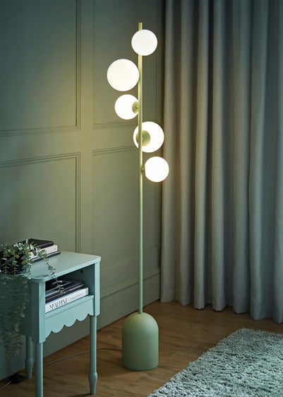 ValueLights Marlow Sage Green Floor Lamp with White Globe Shade