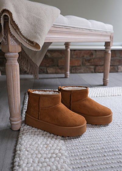 Where's That From Oak Chestnut Faux-Fur Platform Slipper Boots