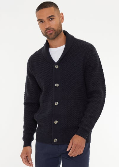 Threadbare Navy Shawl Collar Knitted Cardigan