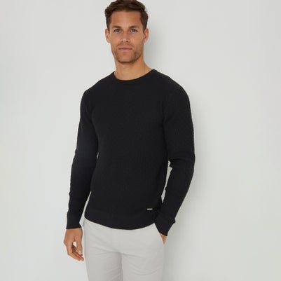 Threadbare Black Mini Cable Knit Crew Neck Jumper