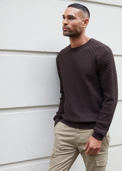 Threadbare Chocolate Mini Cable Knit Crew Neck Jumper