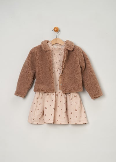 Miss Beige Fur Jacket & Dress Outfit Set (9-24 mths)