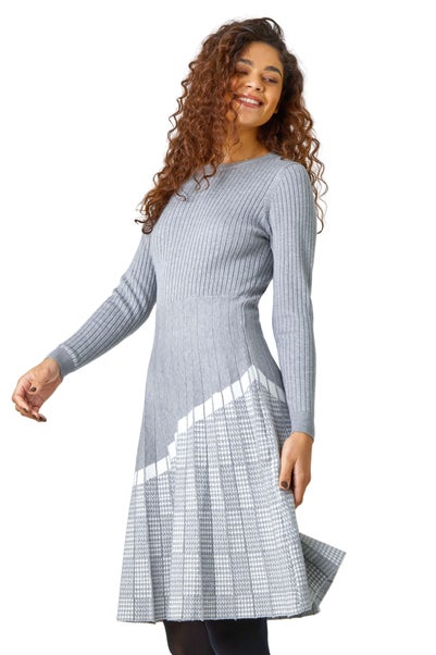 Roman Light Grey Ribbed Stretch Knit Dress