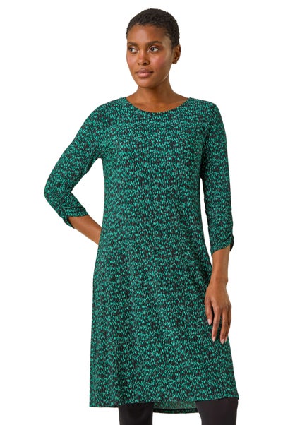 Roman Green Abstract Print Swing Hem Dress