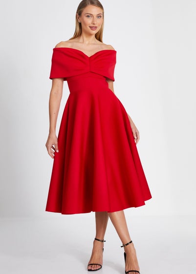 Quiz Red Bardot Skater Midi Dress