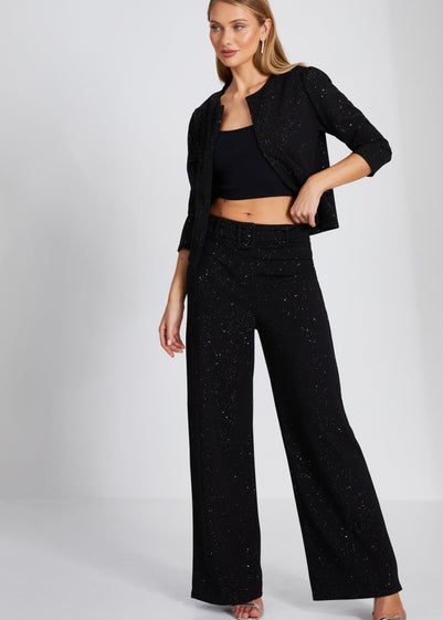 Quiz Black Glitter Palazzo Trousers