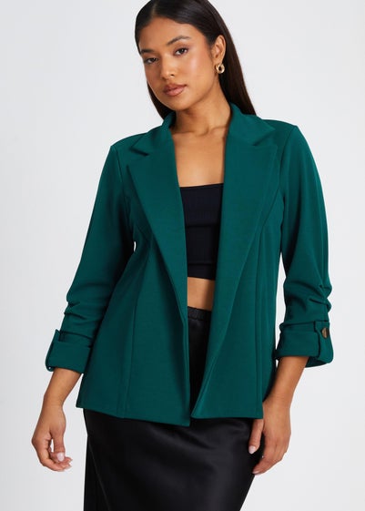 Quiz Green Petite Ruched Sleeve Blazer