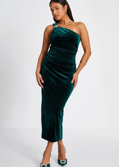 Quiz Green Petite Velvet Midaxi Dress