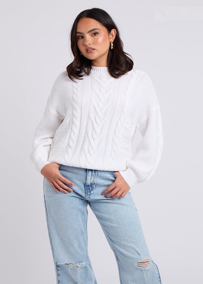 Urban Bliss White Cable & Textured Crew Jumper