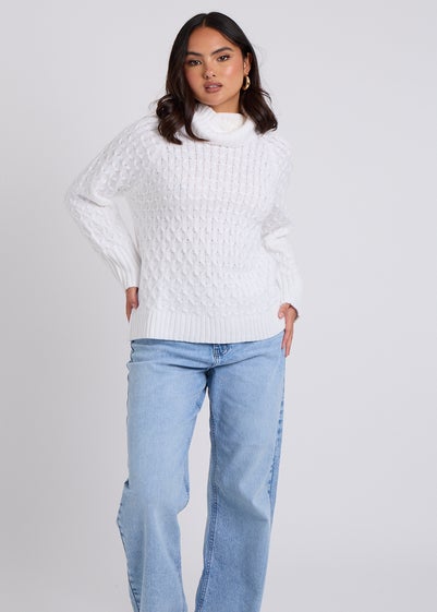 Urban Bliss Cream Honeycomb Cable Roll Neck Jumper