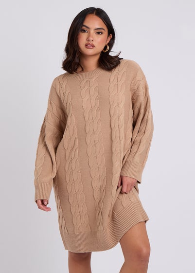 Urban Bliss Camel Cable Crew Neck Mini Dress