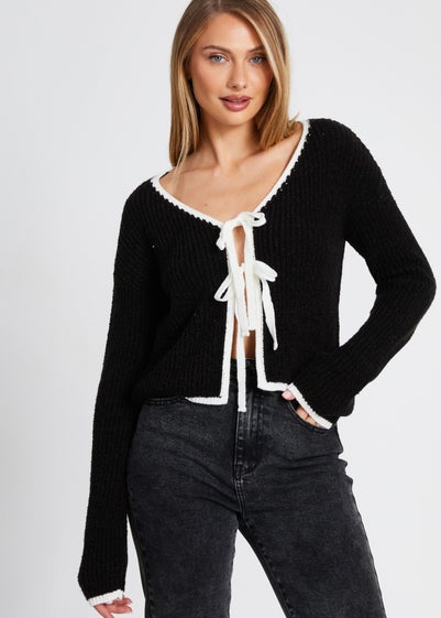 Quiz Black Knit Tie Front Cardigan