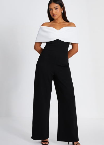 Quiz Black Petite Contrast Bardot Palazzo Jumpsuit