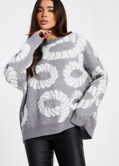 Quiz Grey Knit Printed Jumper