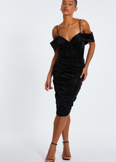 Quiz Black Velvet Glitter Maxi Dress