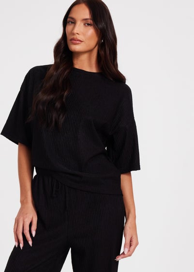 Quiz Black Textured T-Shirt