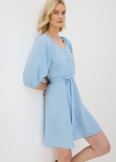 Blue Belted Mini Tea Dress