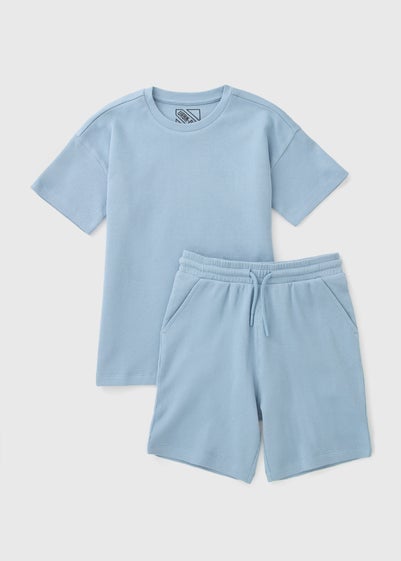 Boys Blue Waffle Top & Shorts Set (7-15yrs)
