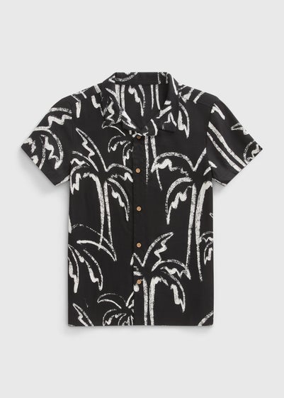Boys Black Monochrome Palm Tree Shirt (7-15yrs)