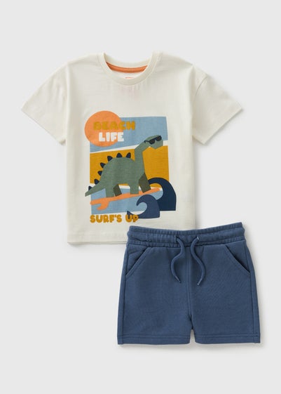 Boys Navy Surf Dino Top & Shorts Set (1-7yrs)