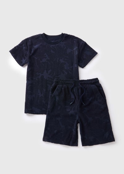Boys Navy Towel T-Shirt & Shorts Set (7-15yrs)