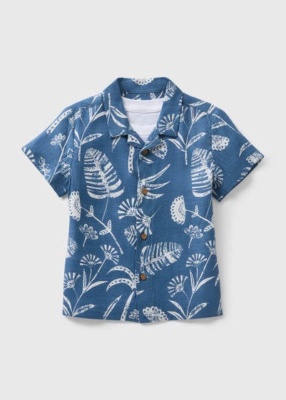 Boys Blue Leaf Tee & Shirt Set