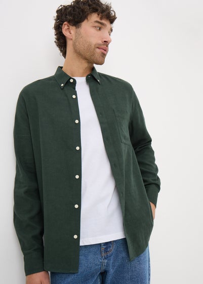 Green Roll Sleeve Linen Blend Shirt