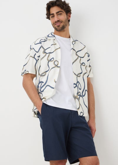 White Swirl Print Short Sleeve Shirt