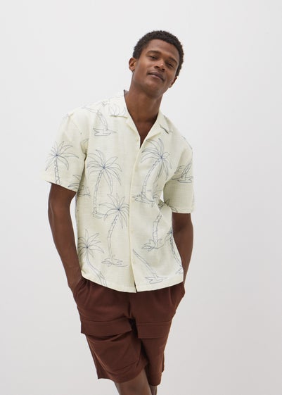 Cream Palm Tree Embroidered Shirt
