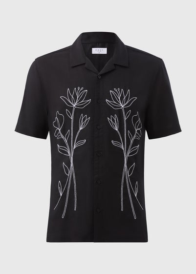 Black Floral Embroidered Shirt
