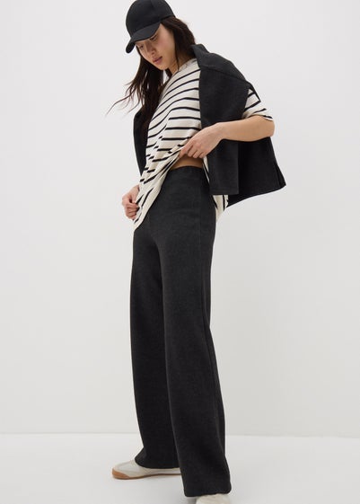 Charcoal Grey Soft Touch Wide Leg Trousers