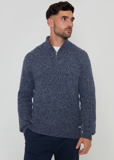 Threadbare Blue Waffle Knit Quarter Zip Jumper