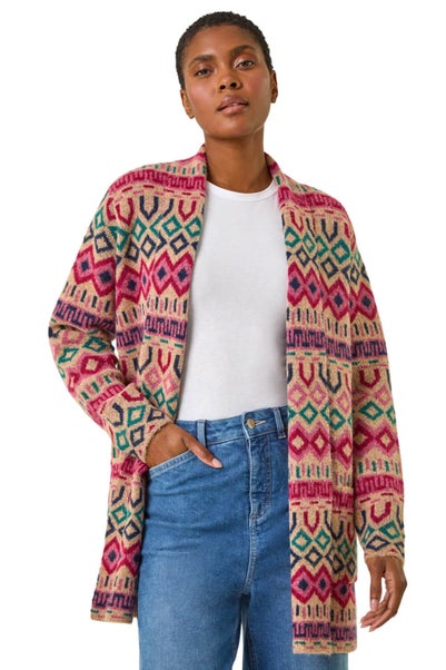 Roman Natural Geometric Pattern Knit Cardigan