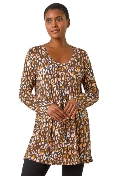 Roman Orange Animal Print V-Neck Stretch Jersey Top