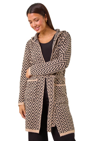 Roman Beige Chevron Knit Cardigan