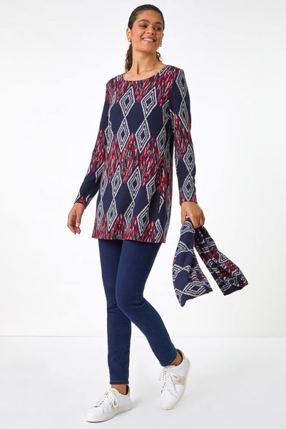 Roman Midnight Blue Printed Longline Tunic