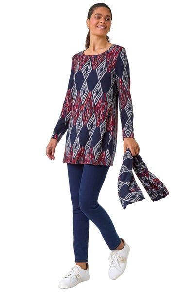 Roman Midnight Blue Printed Longline Tunic