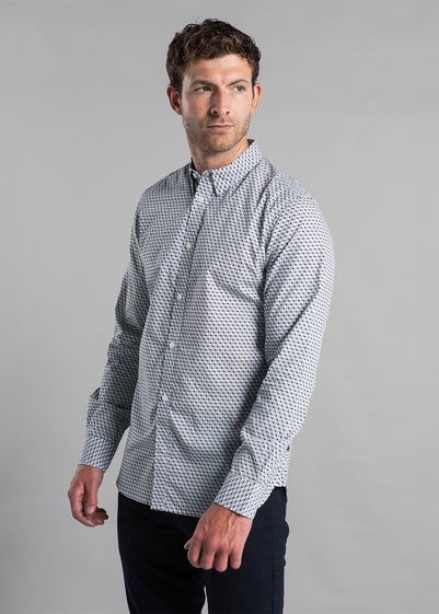 French Connection Navy Cotton Long Sleeve Cube-Design Shirt