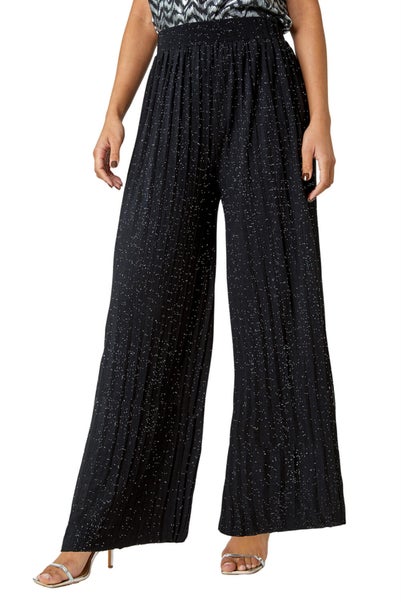 Roman Black Pleated Glitter Stretch Trousers