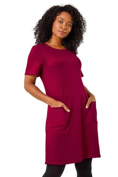 Roman Fuchsia Petite A-Line Pocket Stretch Dress