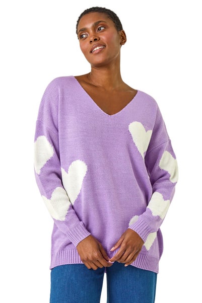 Roman Lilac V-Neck Heart Detail Knit Jumper