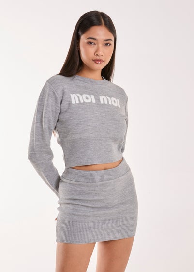 Pink Vanilla Grey Moi Moi Slogan Cropped Jumper