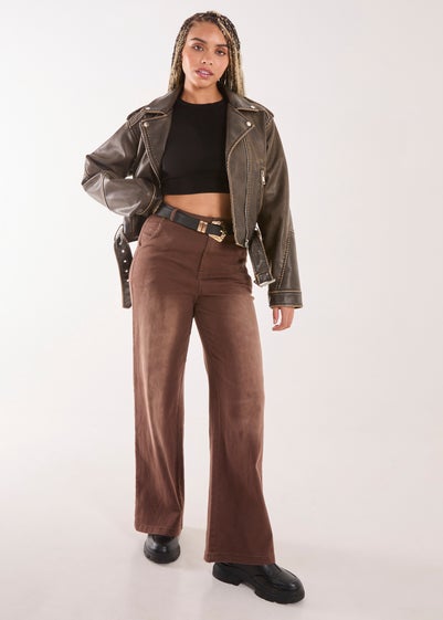 Blue Vanilla Brown Acid Wash Wide Leg Jeans