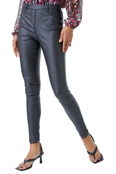 Roman Black  Coated Faux Leather Jeggings