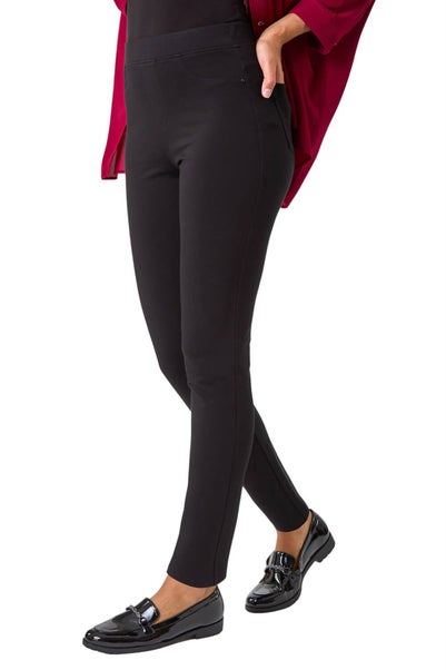 Roman Black Pocket Detail Stretch Ponte Trouser