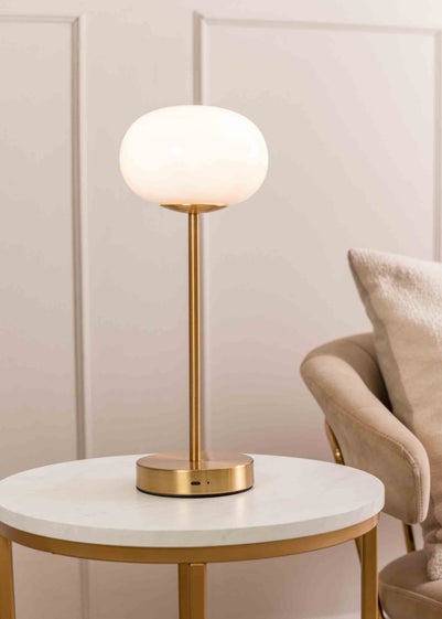 ValueLights Dimmable Gold Table Lamp with Globe Shade Integrated LED