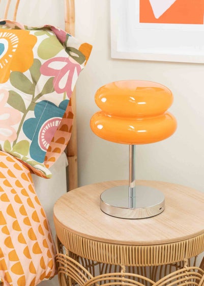 ValueLights Dimmable Orange Table Lamp with Orange Dome Shade Integrated LED